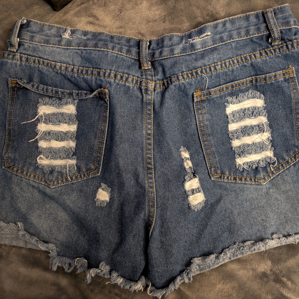 Patriotic Distressed Denim Jean Shorts - Blue/Red/White - Picture 2 of 6